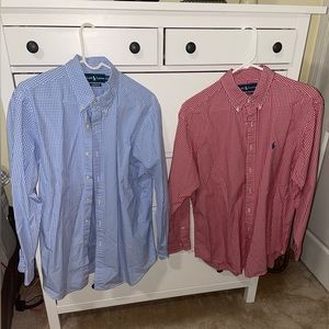 2 Polo Ralph Lauren Mens Dress Shirts Blue and Red Checkered